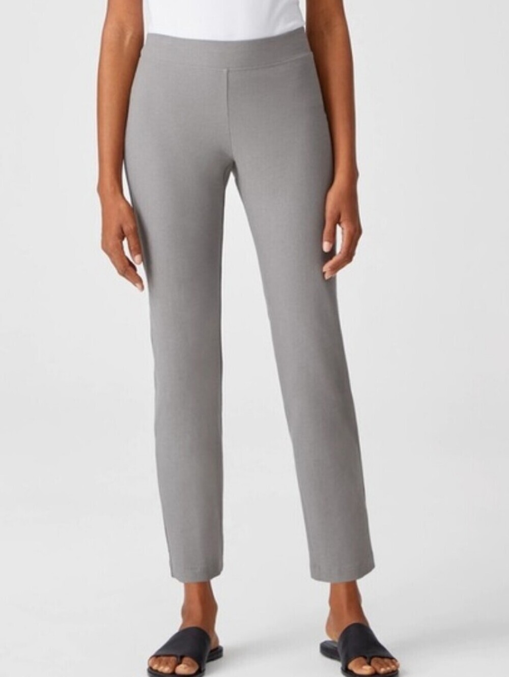 Eileen Fisher Washable Crepe Stretchy Grey Women’s Straight-Leg Pull-On Pants 1X